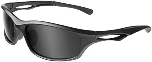 Balinco Polarisierte Sportbrille Sonnenbrille Fahrradbrille mit UV400 Schutz für Damen & Herren Autofahren Laufen Radfahren Angeln Golf (Matt Black - Smoke) von Balinco