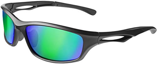 Balinco Polarisierte Sportbrille Sonnenbrille Fahrradbrille mit UV400 Schutz für Damen & Herren perfekt für Ski- und Snowboardfahrer für die Skipiste (Matt Black - Green Mirror) von Balinco