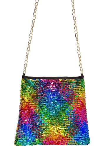 Balinco Regenbogen Tasche mit Wendepailletten – Bunte Glitzertasche als Kostüm-Accessoire für Kinder & Erwachsene | Stylische Schultertasche für Karneval, Fasching, Festival & Mottoparty von Balinco