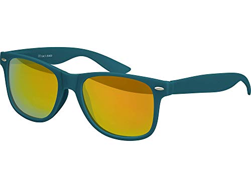 Balinco Sonnenbrille UV400 CAT 3 CE Rubber - mit Federscharnier für Damen & Herren (dunkelblau/grün - rot/orange verspiegelt) von Balinco
