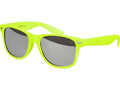 Balinco Sonnenbrille UV400 CAT 3 CE Rubber - mit Federscharnier für Damen & Herren (neongelb - silber verspiegelt) von Balinco