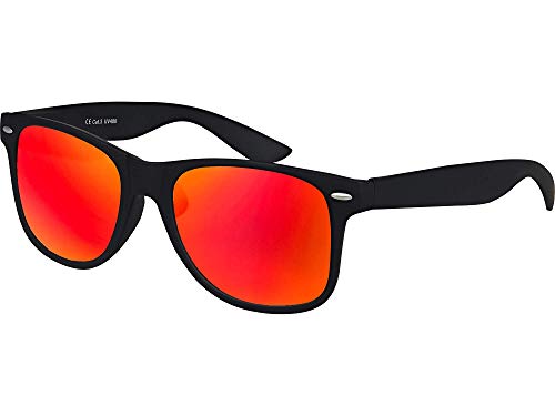 Balinco Sonnenbrille UV400 CAT 3 CE Rubber - mit Federscharnier für Damen & Herren (schwarz - rot/orange verspiegelt) von Balinco