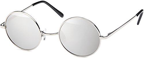 Balinco Sonnenbrille mit runden Gläsern und schmalem Metall Gestell, Bügel mit Federscharnier (Silver-Silver) von Balinco