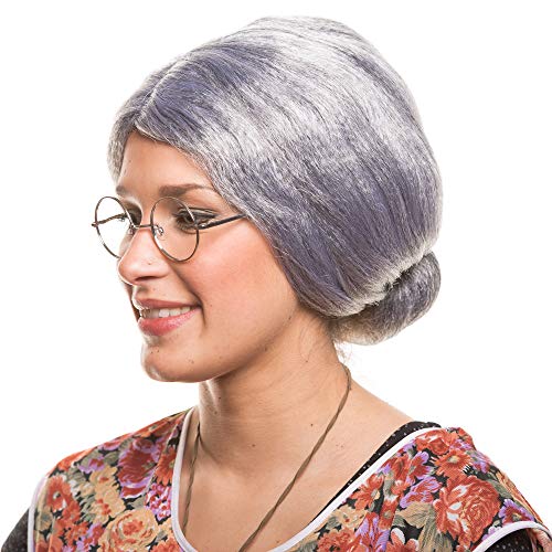 Großmutter Oma Granny Grandma Grauer Dutt Perücke Verkleidung Party Fasching Kostüm Accessoire von Balinco