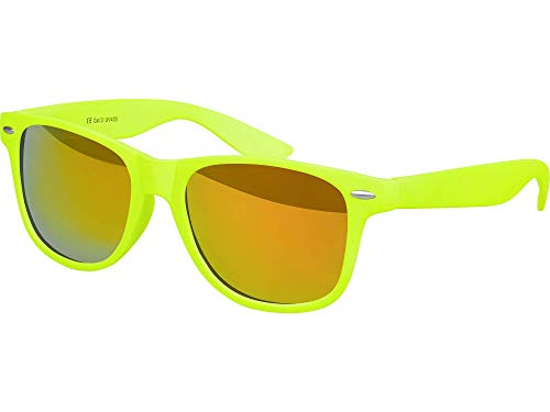 Balinco Sonnenbrille UV400 CAT 3 CE Rubber - mit Federscharnier für Damen & Herren (neongelb - rot/orange verspiegelt) von Balinco