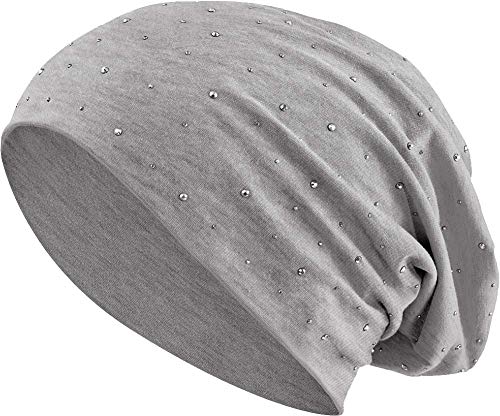 Jersey Baumwolle elastisches Long Slouch Beanie Unisex Herren Damen mit Strass Stern Steinen Mütze Heather in 35 (7) (Heather Grey) von Balinco