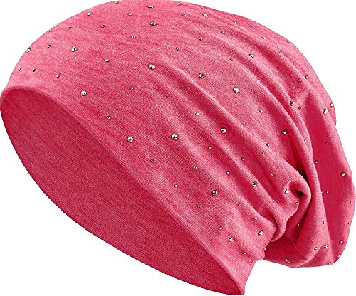 Jersey Baumwolle elastisches Long Slouch Beanie Unisex Herren Damen mit Strass Stern Steinen Mütze Heather in 35 (7) (Heather Red) von Balinco