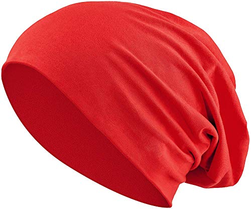 Jersey Baumwolle elastisches Long Slouch Beanie Unisex Mütze Heather in 35 (3) (Red) von Balinco