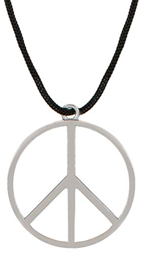 Balinco Peace Zeichen silber aus Metall mit Stoffband Kette zum umhängen als Halskette von Balinco