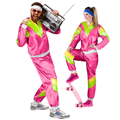Balinco – Trainingsanzug 80er & 90er Jahre Outfit Retro Unisex – Assi Kostüm für Herren & Damen für Karneval, Fasching, Bad Taste & Mottopartys –Tracksuit Jacke & Hose Größe S-XXL – Pink-Grün-Gelb von Balinco