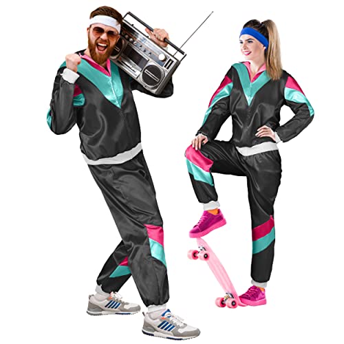 Premium 80er & 90er Jahre Retro Trainingsanzug I Assianzug I Kostüm I Gangster I Prolet I Bad Taste I Assi I Herren I Damen I Motto I Karneval I Fasching (Schwarz I Petrol I Pink, XXL) von Balinco