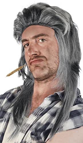 Prollperücke Vokuhilaperücke Proll Perücke Pimp Vokuhila Blond Brünette Grau Schwarz (Grau/Schwarz) von Balinco