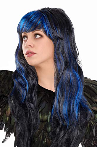 Sexy Hexen Langhaar Perücke zweifarbig mit Strähnen Wig Perücken für Halloween/Fasching/Karneval & Motto Party als Ergänzung zum Hexenkostüm (Langhaar: Schwarz-Blau) von Balinco