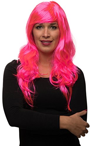 Sexy Langhaar Damen Frauen Perücke lockig/gewellt für Fasching Karneval Motto Party - 13 Farben (Pink) von Balinco