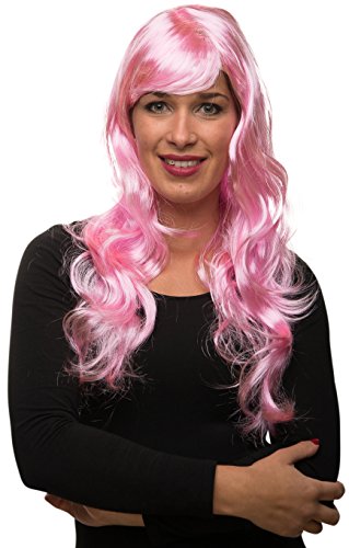 Sexy Langhaar Damen Frauen Perücke lockig/gewellt für Fasching Karneval Motto Party - 13 Farben (Rosa) von Balinco