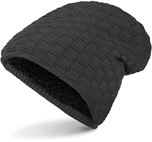 Balinco Warme Feinstrick Beanie Mütze mit Flecht Muster Grobstrick und sehr weichem Innenfutter, Unisex (Dark Grey) von Balinco