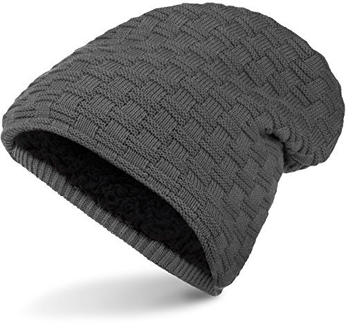 Balinco Warme Feinstrick Beanie Mütze mit Flecht Muster Grobstrick und sehr weichem Innenfutter, Unisex (Grey) von Balinco