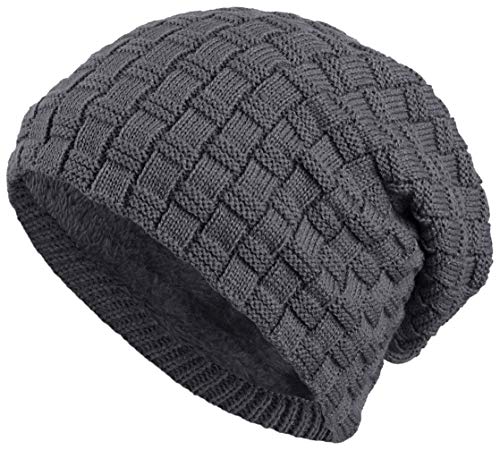 warm gefütterte Beanie mit Teddy-Fleece Fütterung Wintermütze mit Flechtmuster Einheitsgröße für Damen & Herren Mütze (3A) (Dunkelgrau) von Balinco