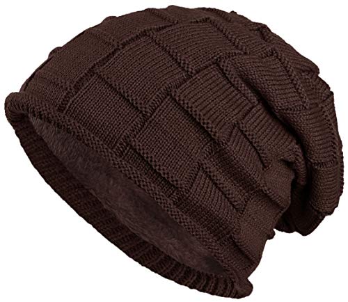 warm gefütterte Beanie mit Teddy-Fleece Wintermütze Flechtmuster Einheitsgröße für Damen & Herren Mütze (Dunkelbraun) von Balinco