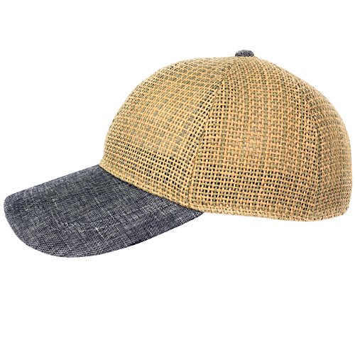 Basecap Strohkappe Damen Herren Strohmütze Stoffschirm uni (One size, Blau) von Balke