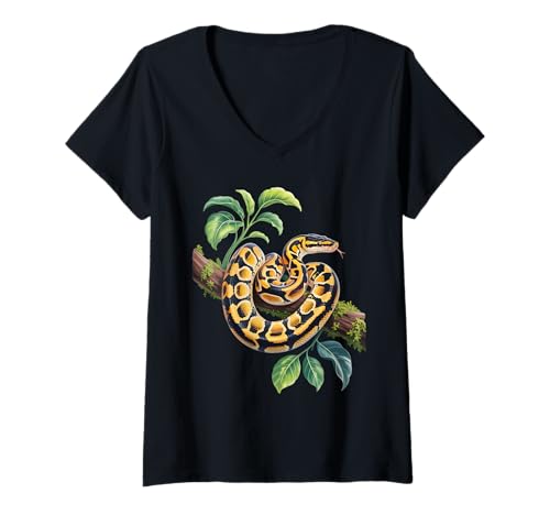 Damen Lustiges Königspython Liebhaber Schlangen Reptilien Python T-Shirt mit V-Ausschnitt von Ball Python Zubehör Für Schlangenbesitzer