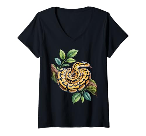 Damen Lustiges Königspython Liebhaber Schlangen Reptilien Python T-Shirt mit V-Ausschnitt von Ball Python Zubehör Für Schlangenbesitzer