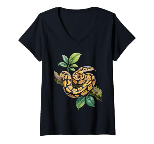 Damen Lustiges Königspython Liebhaber Schlangen Reptilien Python T-Shirt mit V-Ausschnitt von Ball Python Zubehör Für Schlangenbesitzer