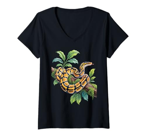 Damen Lustiges Königspython Liebhaber Schlangen Reptilien Python T-Shirt mit V-Ausschnitt von Ball Python Zubehör Für Schlangenbesitzer