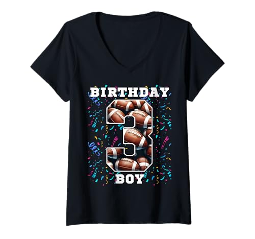 Damen 3. Geburtstag Junge 3 Jahre alt Fußball Geburtstag Junge T-Shirt mit V-Ausschnitt Damen 3. Geburtstag Junge 3 Jahre alt Fußball Geburtstag Junge T-Shirt mit V-Ausschnitt von Ball Sports Birthday Apparel Co.