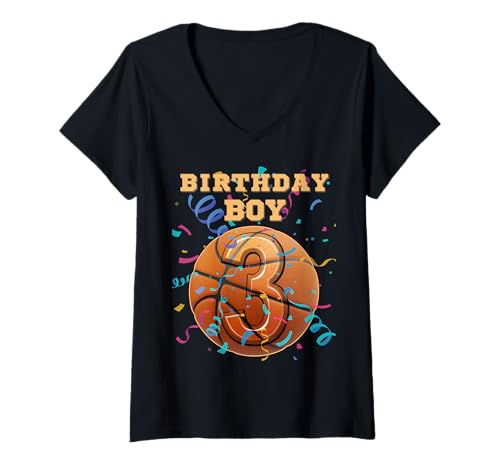 Damen 3. Geburtstag Junge DREI 3 Jahre alte Basketballspieler Team T-Shirt mit V-Ausschnitt Damen 3. Geburtstag Junge DREI 3 Jahre alte Basketballspieler Team T-Shirt mit V-Ausschnitt von Ball Sports Birthday Apparel Co.