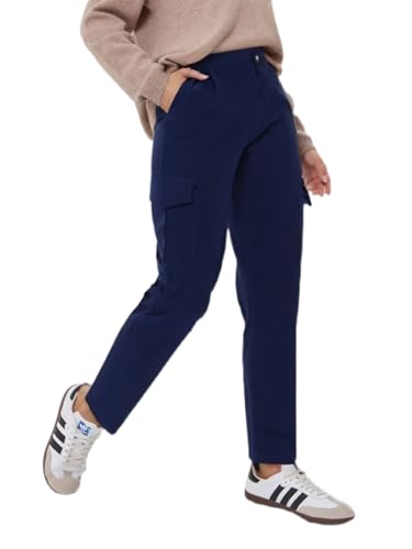 Ballandoro Cargohose Damen Bequeme Winterhose Cordhose Damen High Waist Cargo Pants Hohe Taille Hose Damen Herbst Stoffhose Damen, Blu Notte, L von Ballandoro
