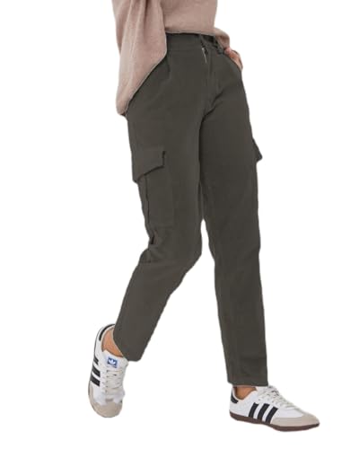 Ballandoro Cargohose Damen Bequeme Winterhose Cordhose Damen High Waist Cargo Pants Hohe Taille Hose Damen Herbst Stoffhose Damen, Dunkelbraun, 3XL von Ballandoro