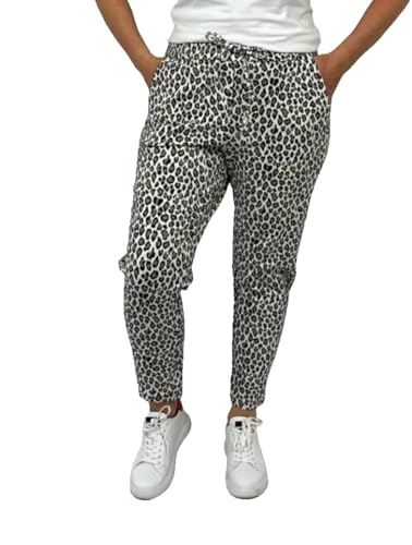 Ballandoro Chino Jogginghose Damen Elegant - Stretch Chinohose für Sportlich Business Hosenanzug, Freizeit Jeggins Outfit High Waist Joggpants mit Gummizug, Braun Leopard, M von Ballandoro