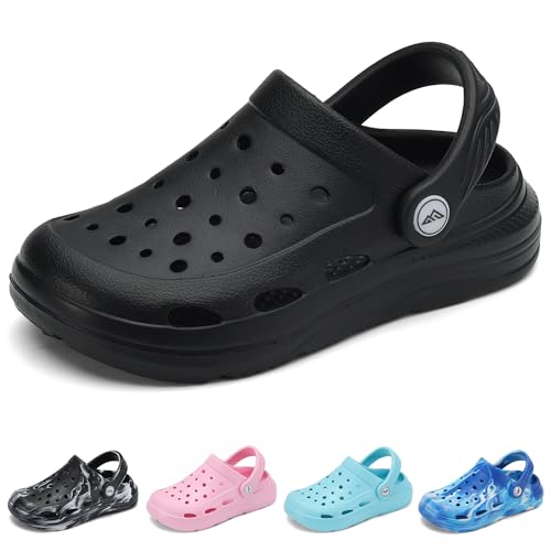 Ballaza Kinder-Clogs mit Batikfärbung für Jungen und Mädchen, leichte Wasserschuhe zum Reinschlüpfen mit Fußgewölbeunterstützung, Schwarz, 38 EU von Ballaza