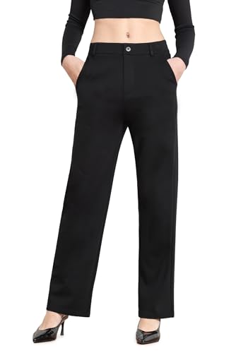 Balleay Art Damenhose, gerades Bein, hohe elastische Taille, Hose, Business, Freizeit, Arbeit, Büro, Schwarz, S von Balleay Art