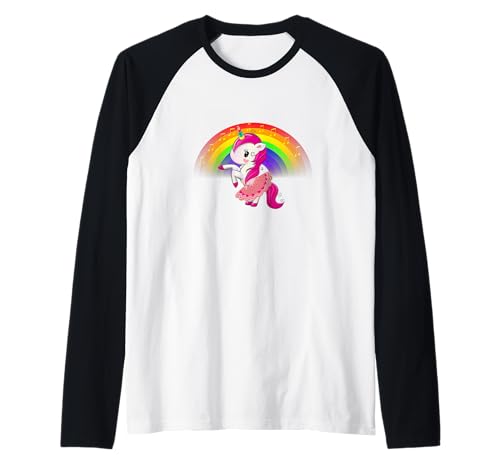 Ballett Tanz Einhorn Kinder T-Shirt Regenbogen für Mädchen Raglan von Ballerina Einhorn Kinder Shirt