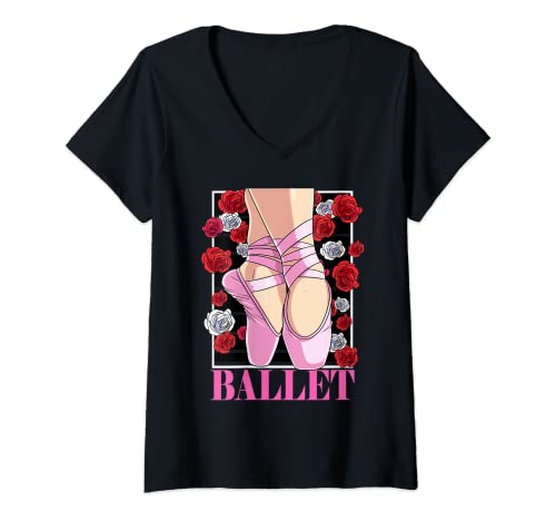 Damen Ballerina Mädchen Spitzenschuhe Ballettspitze Tänzerin T-Shirt mit V-Ausschnitt Damen Ballerina Mädchen Spitzenschuhe Ballettspitze Tänzerin T-Shirt mit V-Ausschnitt von Ballerina Girl Pointe Shoes Ballet Gift