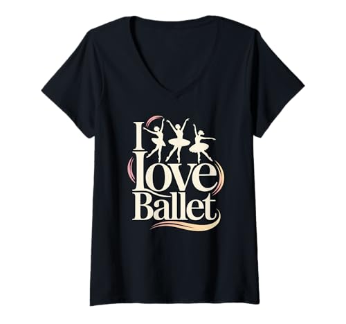 Damen Ich Liebe Balletttanz-Enthusiasten T-Shirt mit V-Ausschnitt Damen Ich Liebe Balletttanz-Enthusiasten T-Shirt mit V-Ausschnitt von Ballet Enthusiasts Elegant Dance Passion