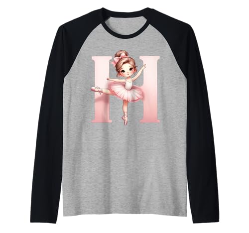 Ballerina Mädchen Tanzender Name Anfangsbuchstabe H Girly Tutu Ballett Raglan von Ballet Life Girly Dance Love Ballerinas & Co