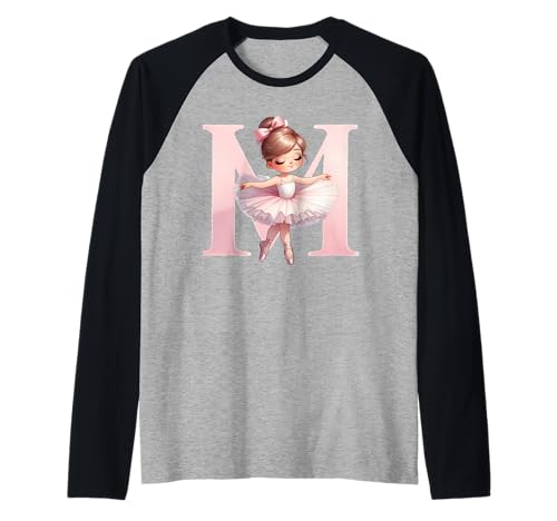 Ballerina Mädchen Tanzender Name Anfangsbuchstabe M Girly Tutu Ballett Raglan von Ballet Life Girly Dance Love Ballerinas & Co