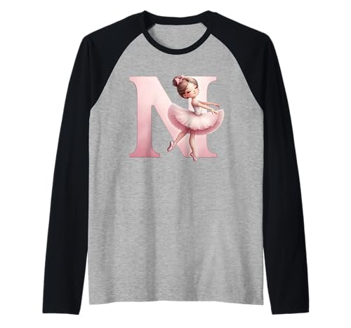 Ballerina Mädchen Tanzender Name Anfangsbuchstabe N Girly Tutu Ballett Raglan von Ballet Life Girly Dance Love Ballerinas & Co
