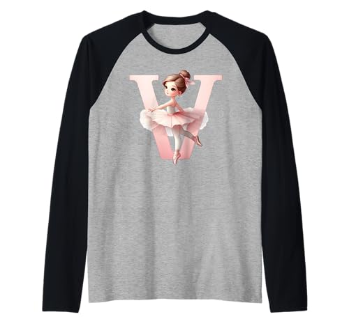 Ballerina Mädchen Tanzender Name erster Buchstabe V Girly Tutu Ballett Raglan von Ballet Life Girly Dance Love Ballerinas & Co