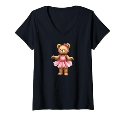 Damen Ballettsachen, Tanz, süßes Tutu T-Shirt mit V-Ausschnitt von Ballet Lovers, Cute bear