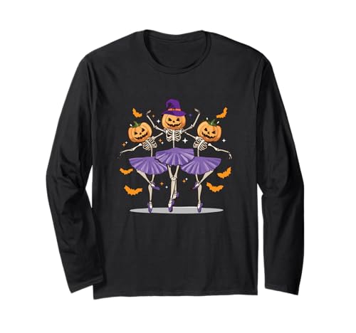Skeletttänzerin Halloween Ballettliebhaber Kürbis Hexe Mädchen Langarmshirt von Ballet Pumpkin Skeleton Scary Halloween Women