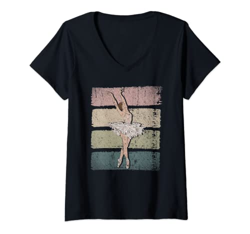 Damen Vintage Ballett T-Shirt mit V-Ausschnitt von Ballett Geschenke