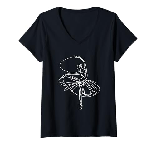Damen Tanze Ballerina Minimalist Ballett Tänzer Danz Frauen T-Shirt mit V-Ausschnitt Damen Tanze Ballerina Minimalist Ballett Tänzer Danz Frauen T-Shirt mit V-Ausschnitt von Balletttanzgeschenke & Kleidung