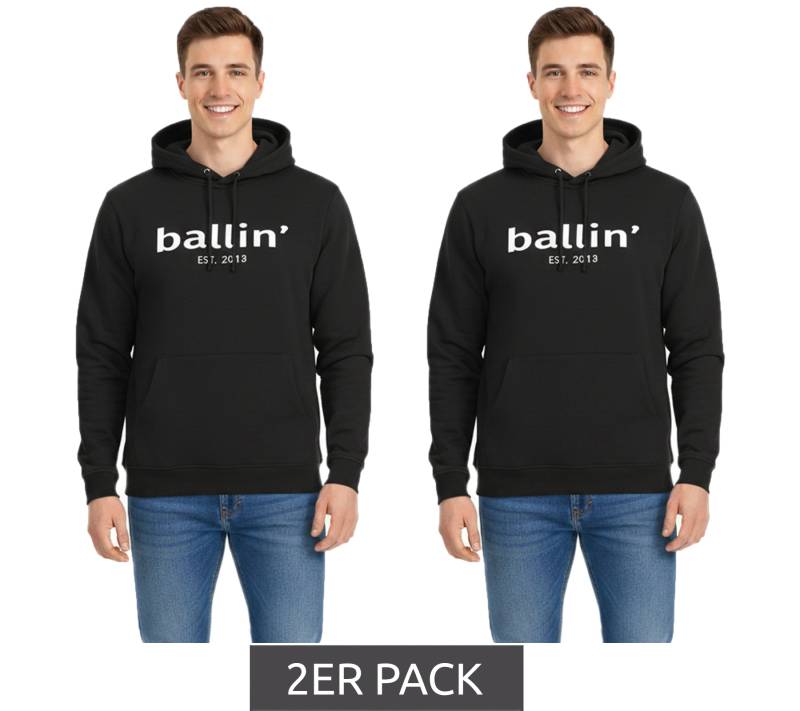 2er Sparpack Ballin Est. 2013 Herren nachhaltiger Hoodie Kapuzen-Pullover mit Logo-Print auf der Front HO-H00050 Schwarz von Ballin Est. 2013