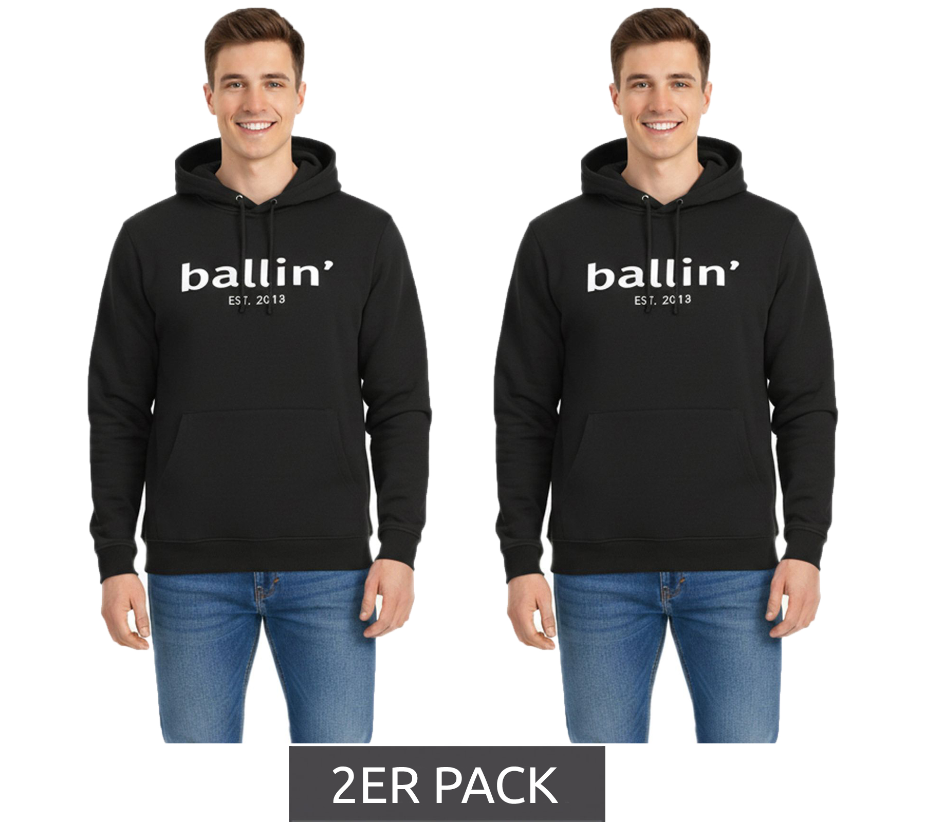 2er Sparpack Ballin Est. 2013 Herren nachhaltiger Hoodie Kapuzen-Pullover mit Logo-Print auf der Front HO-H00050 Schwarz von Ballin Est. 2013
