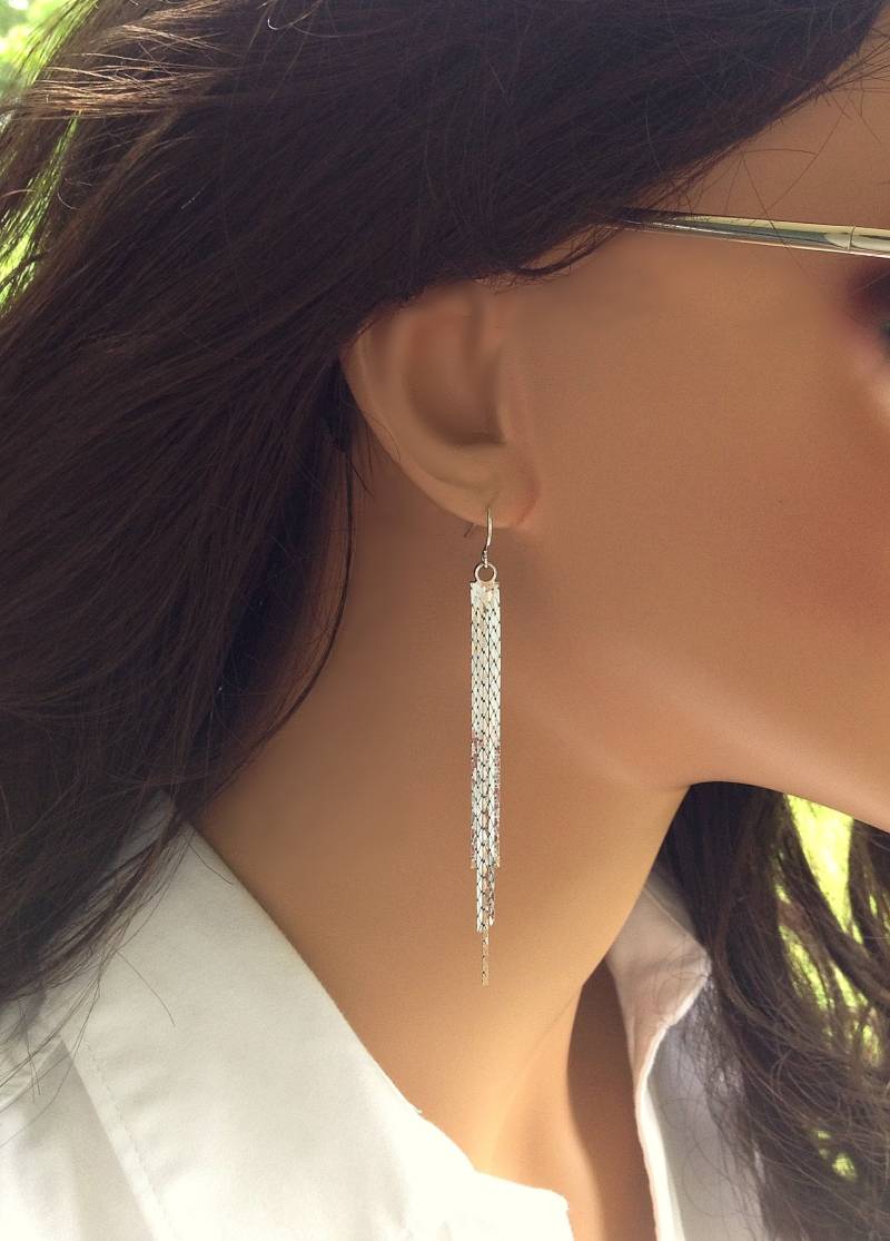 Silber Ohrringe Baumeln, Lange Ketten Ohrringe, Baumeln Kette Quaste, Oder Gold, Einfache Elegante Schmuck von BalmDesigns