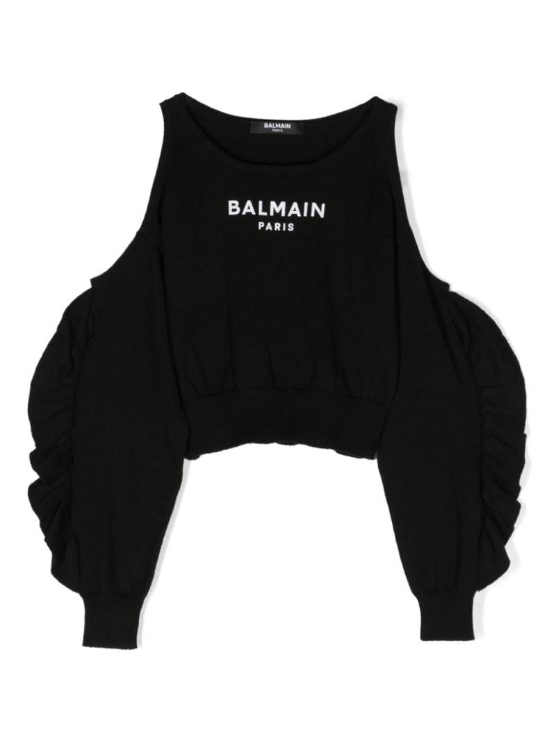 Balmain Kids Cold-Shoulder-Pullover mit Logo-Print - Schwarz von Balmain Kids